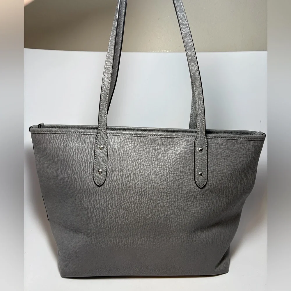 Coach City Zip Tote Grey Crossgrain Leather #58846 Work Bag - Picture 2 of 11